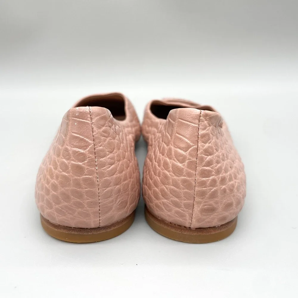 Tory Burch Georgia Ballet Flats Womens 9.5M Pink Croc Leather Square Toe Preppy
